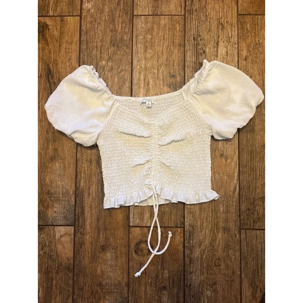Kiriois white smocked cropped blouse short puff sleeves M
